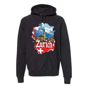 Zurich Switzerland Swiss Flag City Souvenir Premium Hoodie