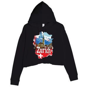 Zurich Switzerland Swiss Flag City Souvenir Crop Fleece Hoodie