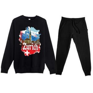 Zurich Switzerland Swiss Flag City Souvenir Premium Crewneck Sweatsuit Set