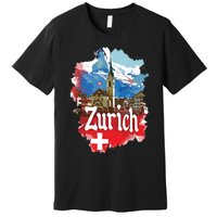 Zurich Switzerland Swiss Flag City Souvenir Premium T-Shirt