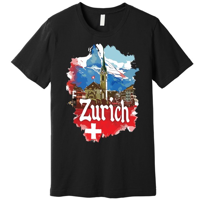 Zurich Switzerland Swiss Flag City Souvenir Premium T-Shirt