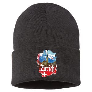 Zurich Switzerland Swiss Flag City Souvenir Sustainable Knit Beanie