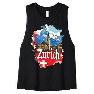 Zurich Switzerland Swiss Flag City Souvenir Women's Racerback Cropped Tank