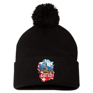 Zurich Switzerland Swiss Flag City Souvenir Pom Pom 12in Knit Beanie