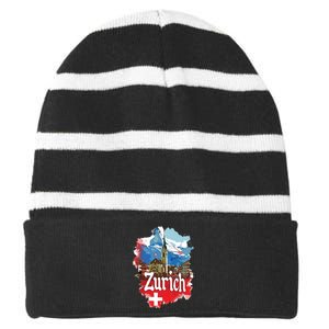 Zurich Switzerland Swiss Flag City Souvenir Striped Beanie with Solid Band