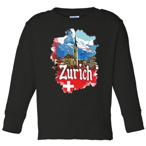 Zurich Switzerland Swiss Flag City Souvenir Toddler Long Sleeve Shirt