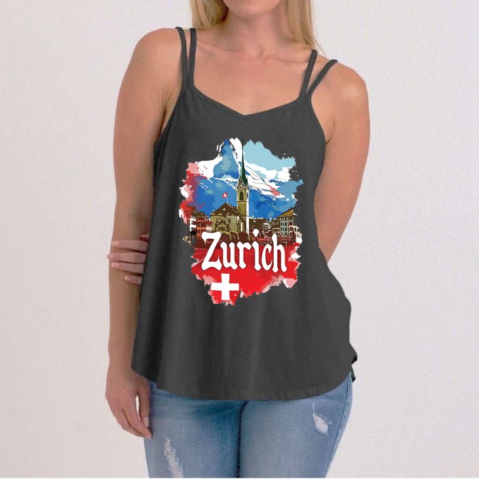 Zurich Switzerland Swiss Flag City Souvenir Women's Strappy Tank