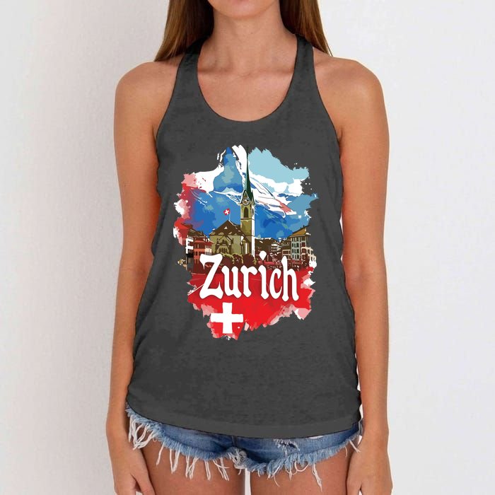 Zurich Switzerland Swiss Flag City Souvenir Women's Knotted Racerback Tank