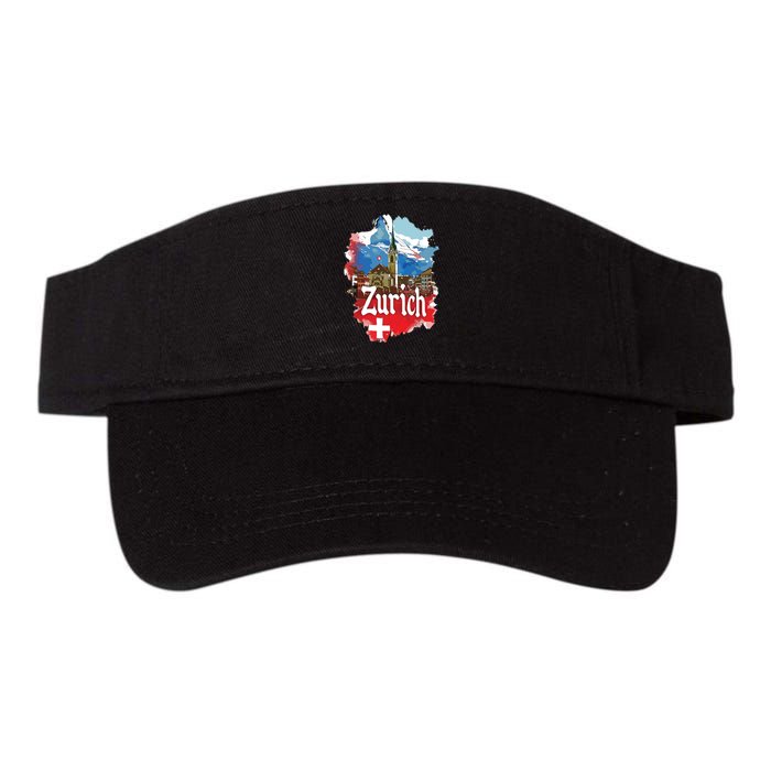 Zurich Switzerland Swiss Flag City Souvenir Valucap Bio-Washed Visor