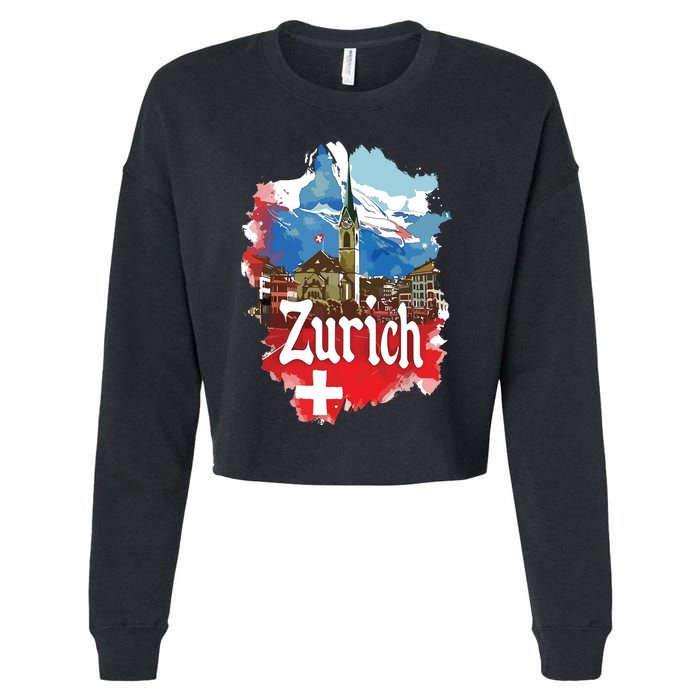 Zurich Switzerland Swiss Flag City Souvenir Cropped Pullover Crew