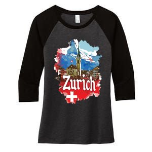 Zurich Switzerland Swiss Flag City Souvenir Women's Tri-Blend 3/4-Sleeve Raglan Shirt