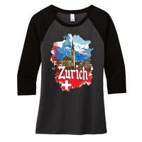 Zurich Switzerland Swiss Flag City Souvenir Women's Tri-Blend 3/4-Sleeve Raglan Shirt