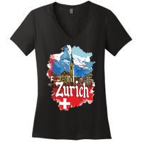 Zurich Switzerland Swiss Flag City Souvenir Women's V-Neck T-Shirt