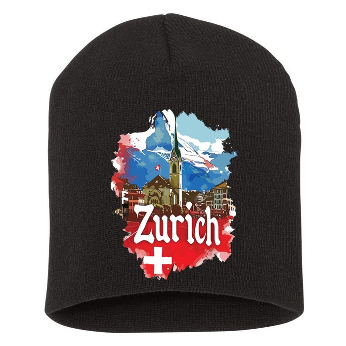 Zurich Switzerland Swiss Flag City Souvenir Short Acrylic Beanie