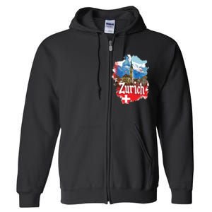 Zurich Switzerland Swiss Flag City Souvenir Full Zip Hoodie