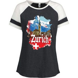 Zurich Switzerland Swiss Flag City Souvenir Enza Ladies Jersey Colorblock Tee