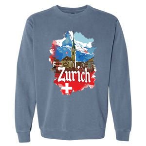 Zurich Switzerland Swiss Flag City Souvenir Garment-Dyed Sweatshirt