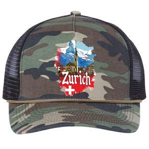 Zurich Switzerland Swiss Flag City Souvenir Retro Rope Trucker Hat Cap