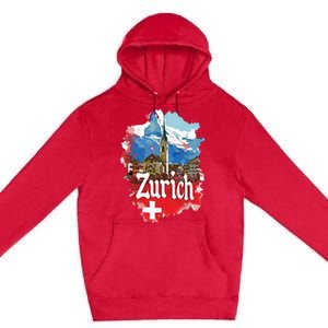 Zurich Switzerland Swiss Flag City Souvenir Premium Pullover Hoodie