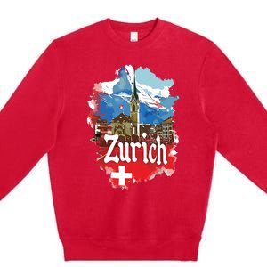 Zurich Switzerland Swiss Flag City Souvenir Premium Crewneck Sweatshirt