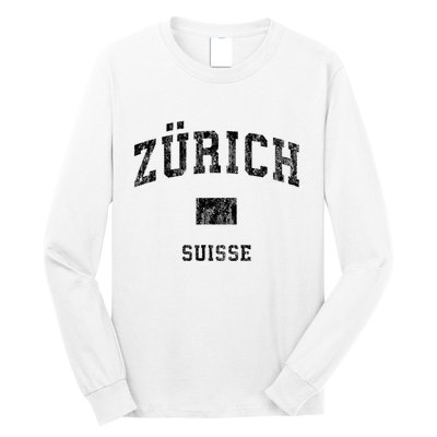 Zurich Switzerland Suisse Vintage Athletic Sports Design Long Sleeve Shirt