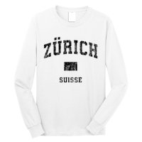 Zurich Switzerland Suisse Vintage Athletic Sports Design Long Sleeve Shirt