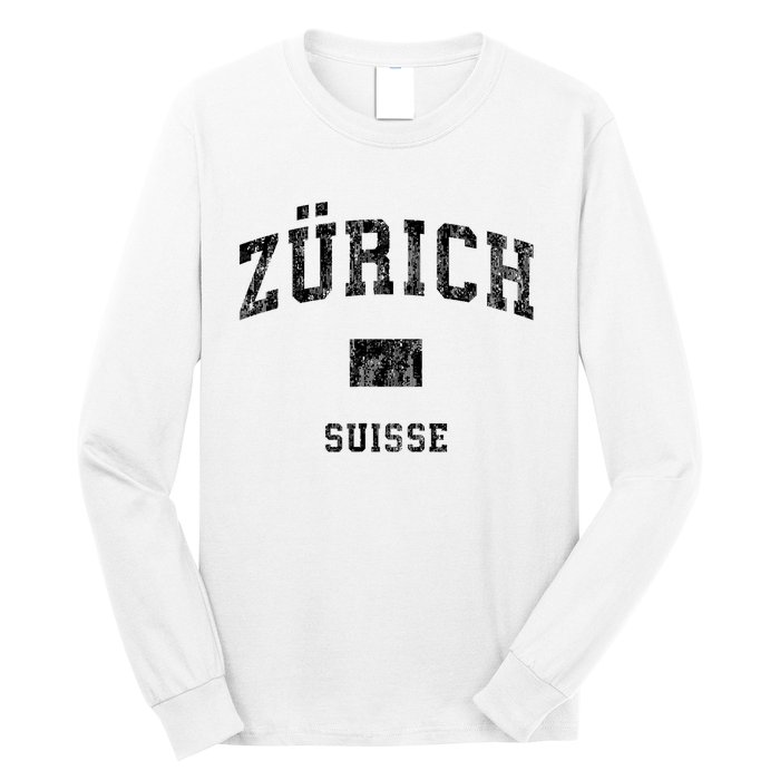 Zurich Switzerland Suisse Vintage Athletic Sports Design Long Sleeve Shirt