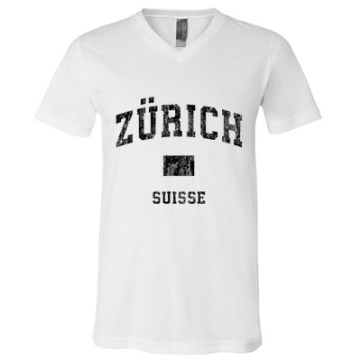 Zurich Switzerland Suisse Vintage Athletic Sports Design V-Neck T-Shirt