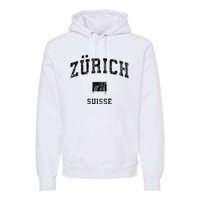 Zurich Switzerland Suisse Vintage Athletic Sports Design Premium Hoodie