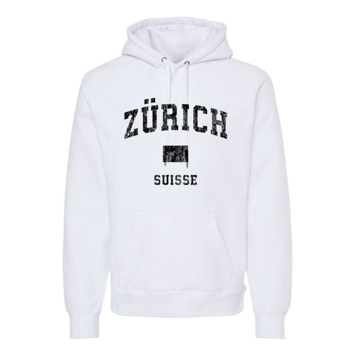 Zurich Switzerland Suisse Vintage Athletic Sports Design Premium Hoodie