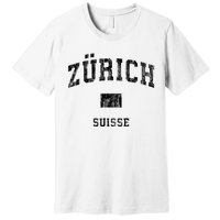 Zurich Switzerland Suisse Vintage Athletic Sports Design Premium T-Shirt