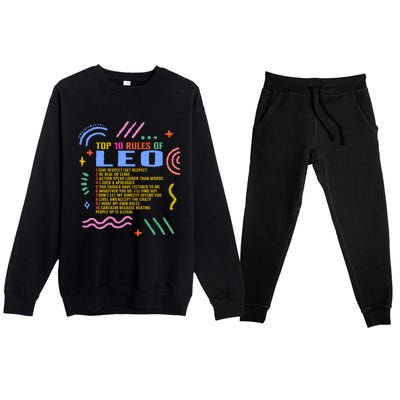 Zodiac Sign Top 10 Rules Of Leo Sunflower Astrology Lover Gift Premium Crewneck Sweatsuit Set