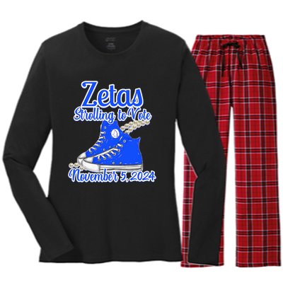 Zetas Strolling To Vote November 5 2024 Women's Long Sleeve Flannel Pajama Set 