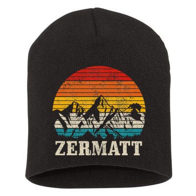 Zermatt Switzerland Vintage Mountains Alps Swiss Souvenir Short Acrylic Beanie