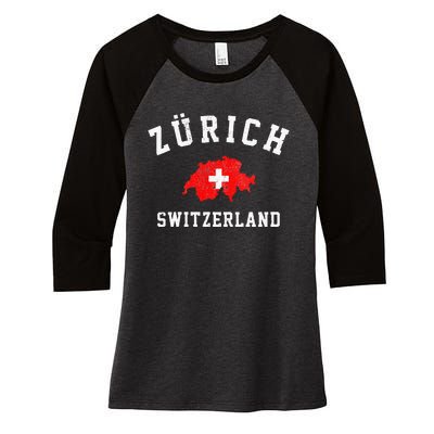 Zurich Switzerland Women's Tri-Blend 3/4-Sleeve Raglan Shirt