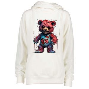 Zombie Teddy Bear Womens Funnel Neck Pullover Hood