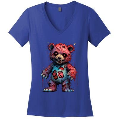 Zombie Teddy Bear Women's V-Neck T-Shirt