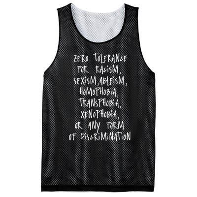 Zero Tolerance For Racism Sexism Ableism Homophobia Transphobia Ge Xenophobia Mesh Reversible Basketball Jersey Tank