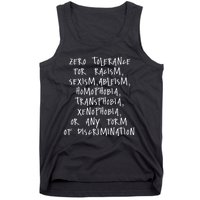 Zero Tolerance For Racism Sexism Ableism Homophobia Tank Top