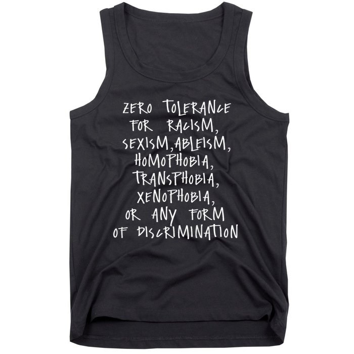 Zero Tolerance For Racism Sexism Ableism Homophobia Tank Top