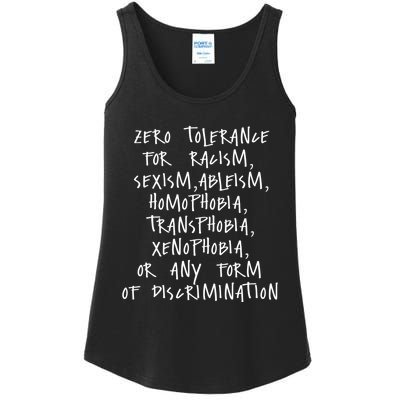 Zero Tolerance For Racism Sexism Ableism Homophobia Ladies Essential Tank