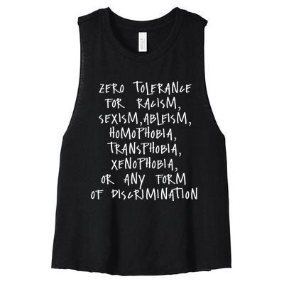 Zero Tolerance For Racism Sexism Ableism Homophobia Women's Racerback Cropped Tank