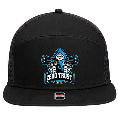 Zero Trust Hacking Cyber Security Developer Programmer Gift 7 Panel Mesh Trucker Snapback Hat