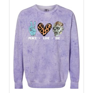 Zombie Trick Or Treat Leopard Heart Peace Love Halloween Gift Colorblast Crewneck Sweatshirt