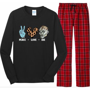 Zombie Trick Or Treat Leopard Heart Peace Love Halloween Gift Long Sleeve Pajama Set