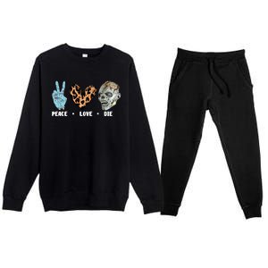 Zombie Trick Or Treat Leopard Heart Peace Love Halloween Gift Premium Crewneck Sweatsuit Set