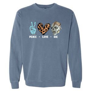 Zombie Trick Or Treat Leopard Heart Peace Love Halloween Gift Garment-Dyed Sweatshirt