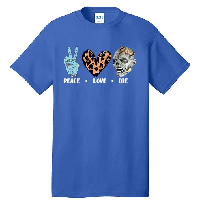 Zombie Trick Or Treat Leopard Heart Peace Love Halloween Gift Tall T-Shirt