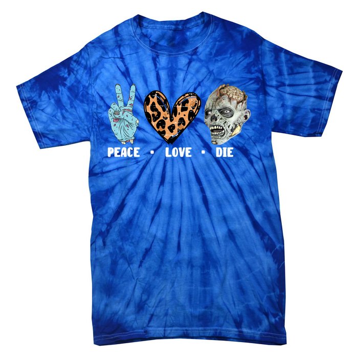 Zombie Trick Or Treat Leopard Heart Peace Love Halloween Gift Tie-Dye T-Shirt