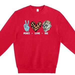 Zombie Trick Or Treat Leopard Heart Peace Love Halloween Gift Premium Crewneck Sweatshirt